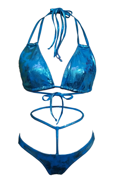 Turquoise string bikini with waist strap swimsuit
