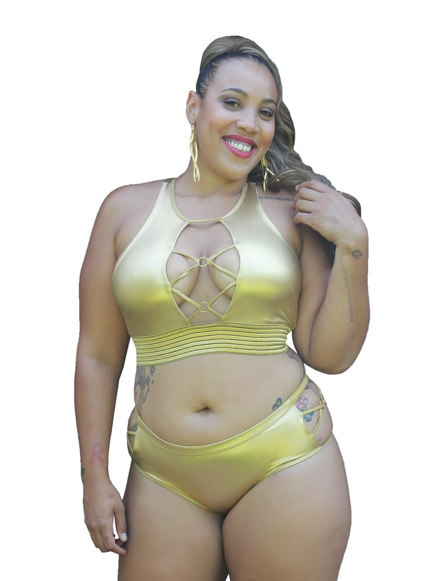 gold tank bra with cut out swimsuit