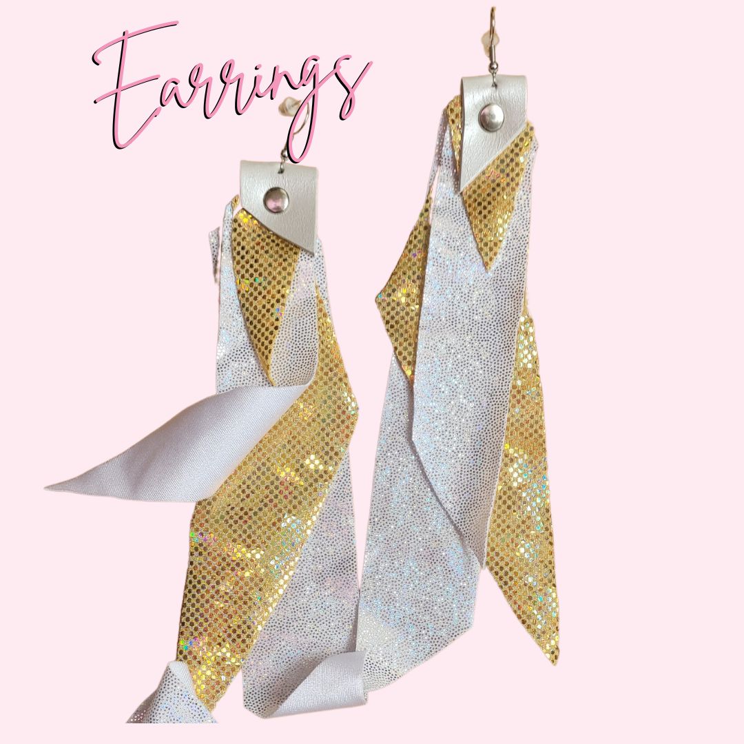 Gold silver fabric hand made earrings