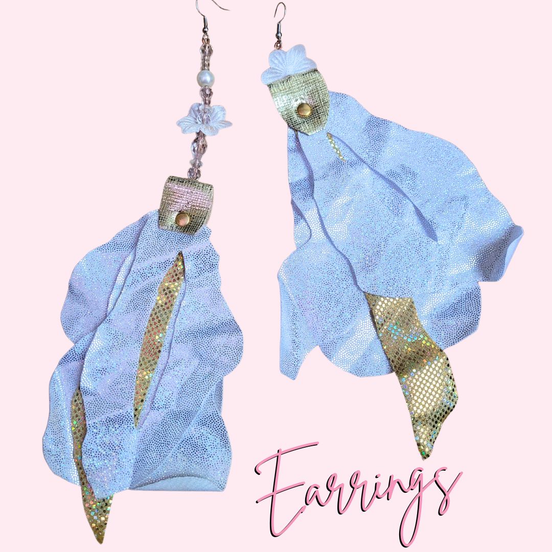 Gold Silver fabric and pearl handmade earrings