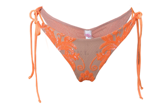 Double Tie Brazilian Sequin Bikini Orange