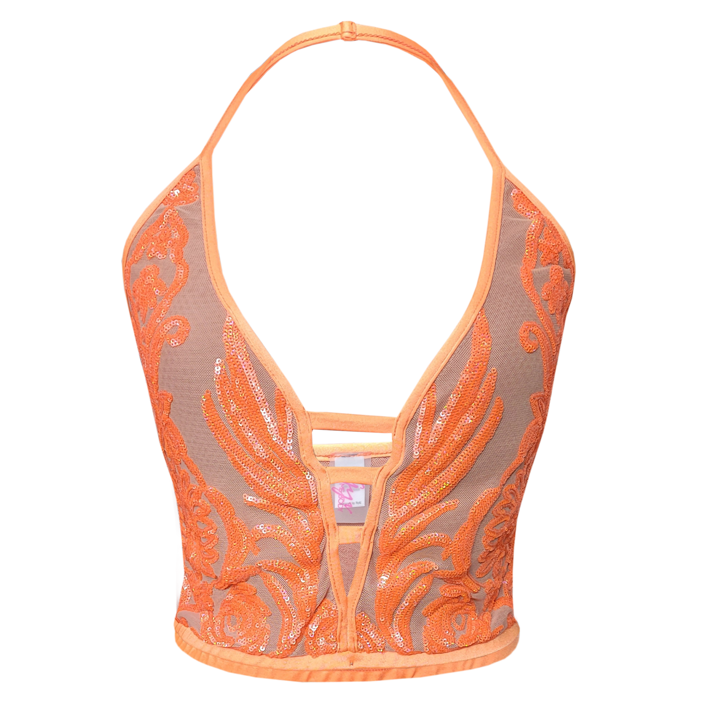 Orange A Ok Halter Top Sequin front