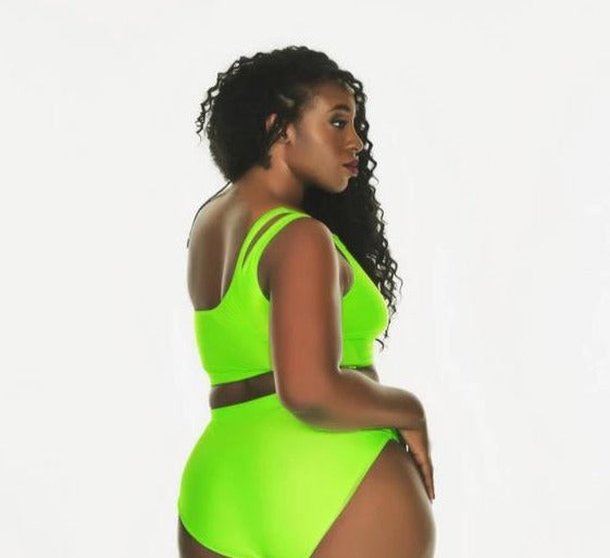 neon green high waist bikini bottom